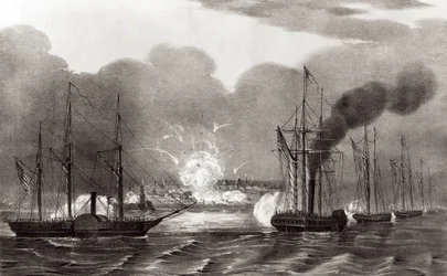 Bombardemang av Vera Cruz, mars 1847, utgiven av Currier and Ives, 1847
